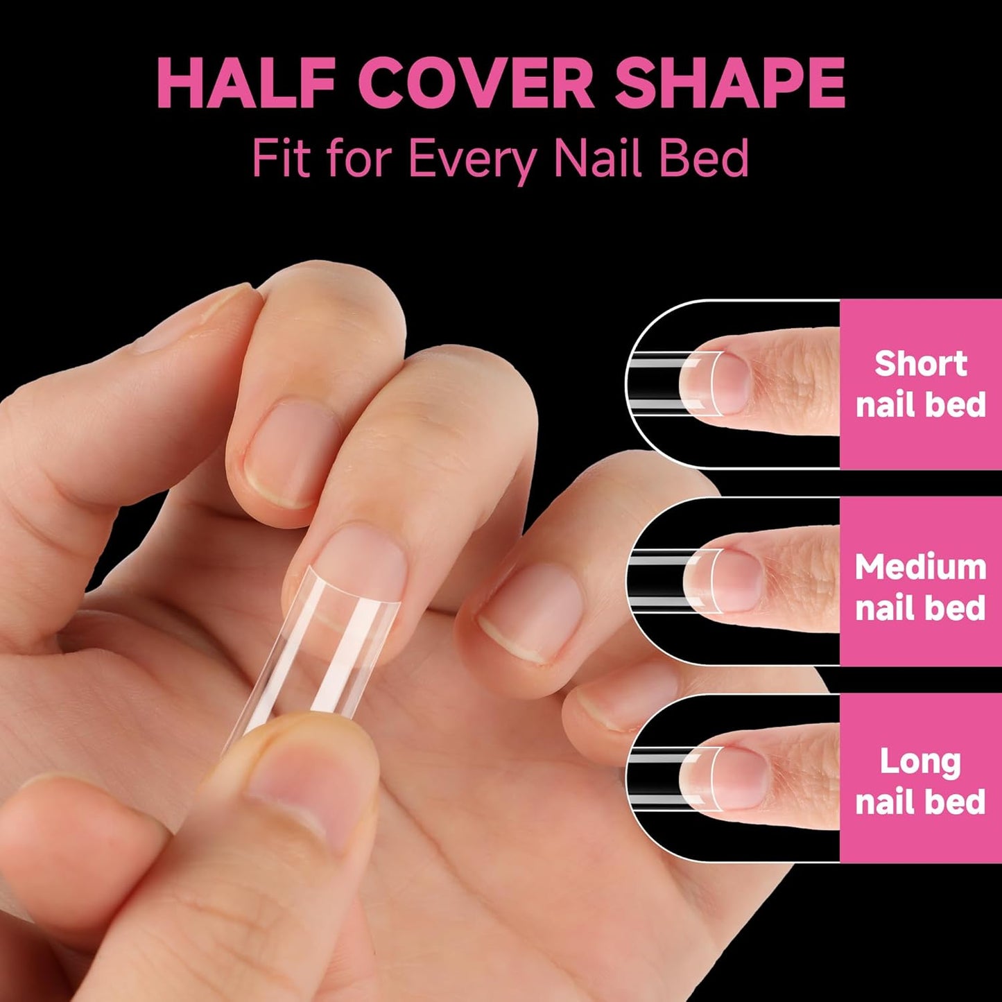 UNA GELLA Medium Square Nail Tips - 216 Pcs Clear Half Cover Gel Nails for DIY & Salon Use | Long-Lasting Matte Finish