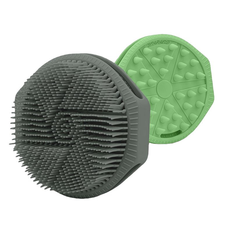 PeaKalo Silicone Body Scrubber for Men Women, Dual-Sided Bath Brushes Gentle Exfoliating Body Scrubber Scalp Massager for Deep Cleansing, Soft Silicone Loofah Body Washing Brushes (Gray+Green)