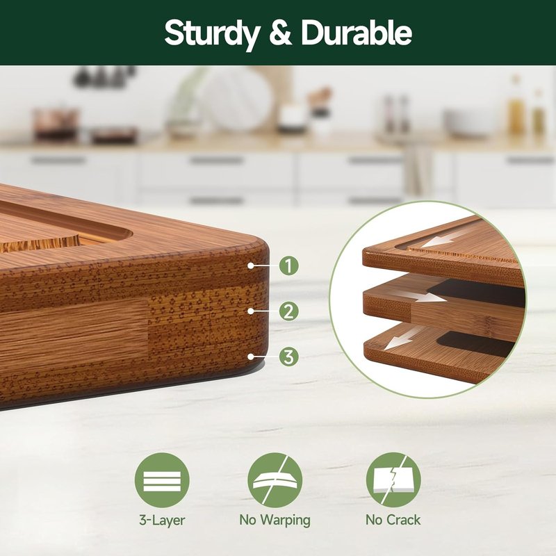 Bamboo Cutting Board Set - 3-Piece Crack-Resistant Chopping Boards with Juice Grooves | Pre-Oiled Butcher Block for Meat, Veggies & Cheese