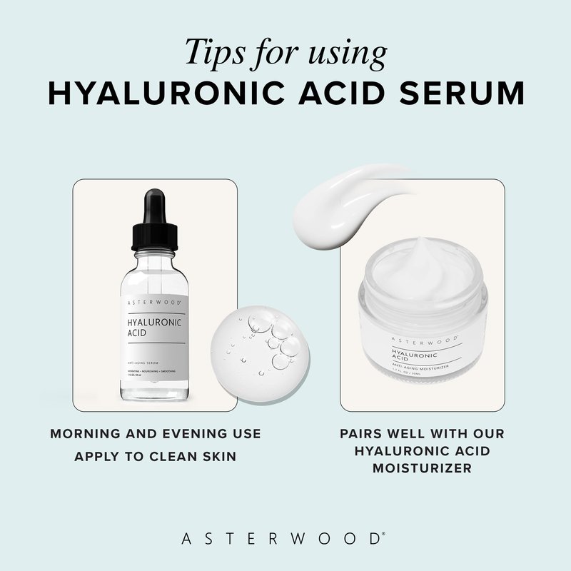 Asterwood Pure Hyaluronic Acid Serum for Face - Plumping, Anti-Aging, Hydrating - Fragrance-Free - 1 Fl Oz