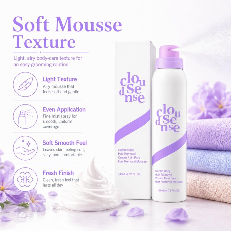 Cloud Sense Hair Removal Mousse, Smooth Hair Removal Spray, Gentle and Soothing for Body and Legs, Suitable for Women and Men (Spray*1)