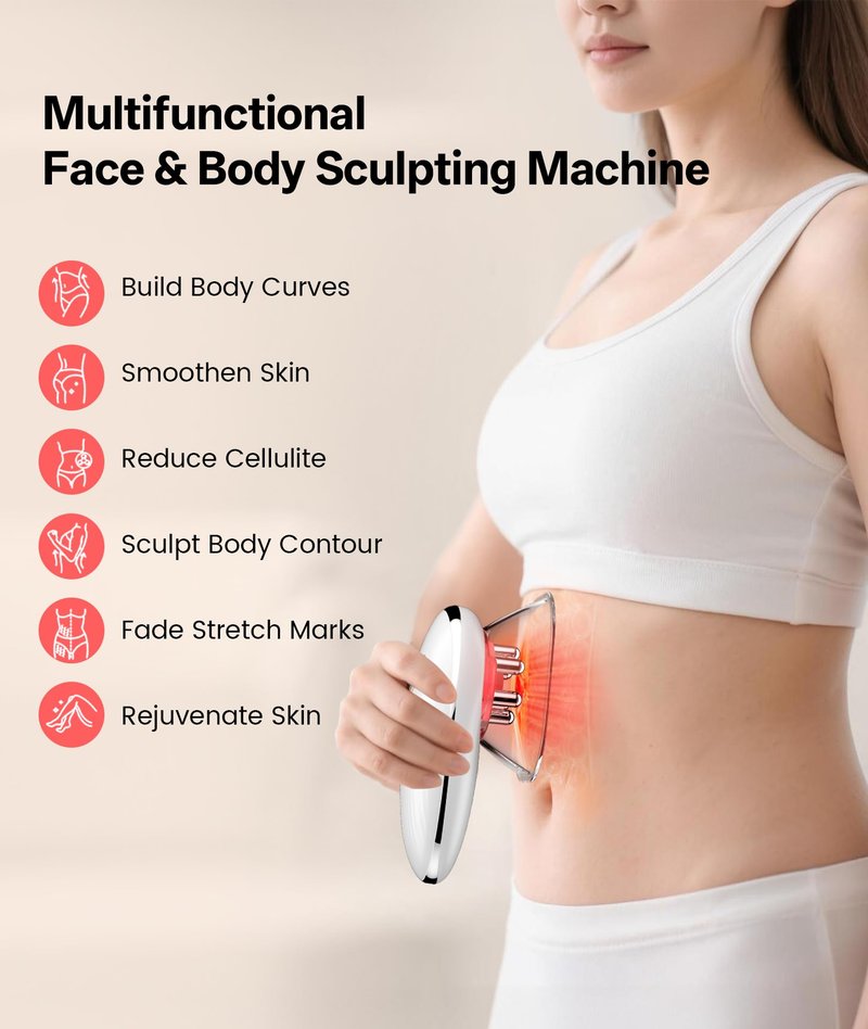 Dopsikn Body Sculpting Machine with Red Light Therapy for Face & Body, Cupping Therapy, Electric Cellulite Massage Tool with 2 Cups, Gift for Women, White