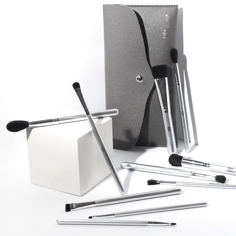 AOA Studio 10-Piece Silver Brush Set | Professional Foundation, Blending, Blush & Powder Brushes