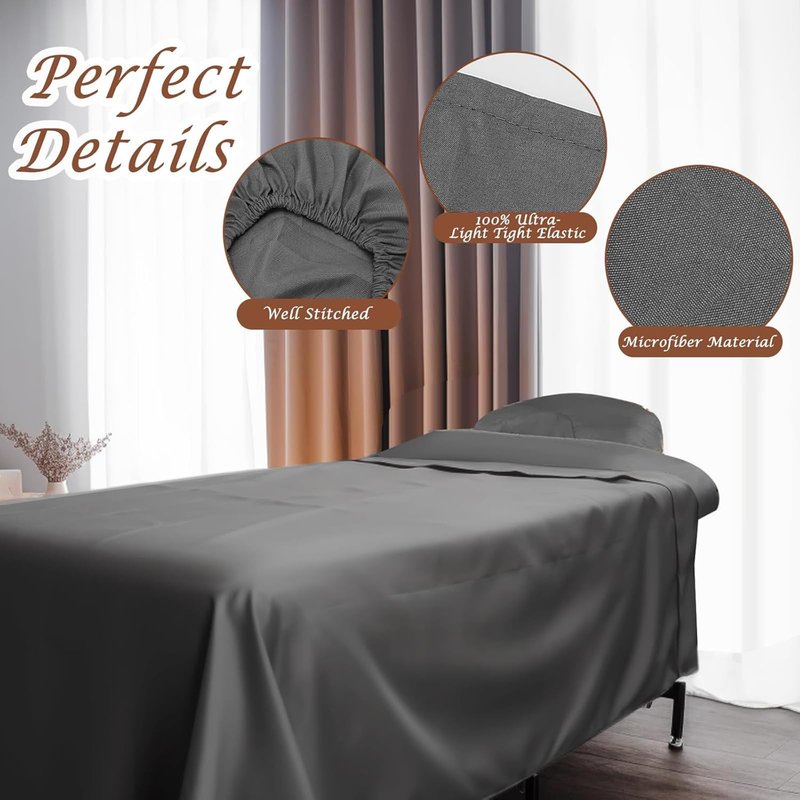 4 Sets Microfiber Massage Table Sheets Set 3 Piece Set Includes Premium Massage Table Cover Fitted Sheet and Fitted Face Rest Cover (Black)