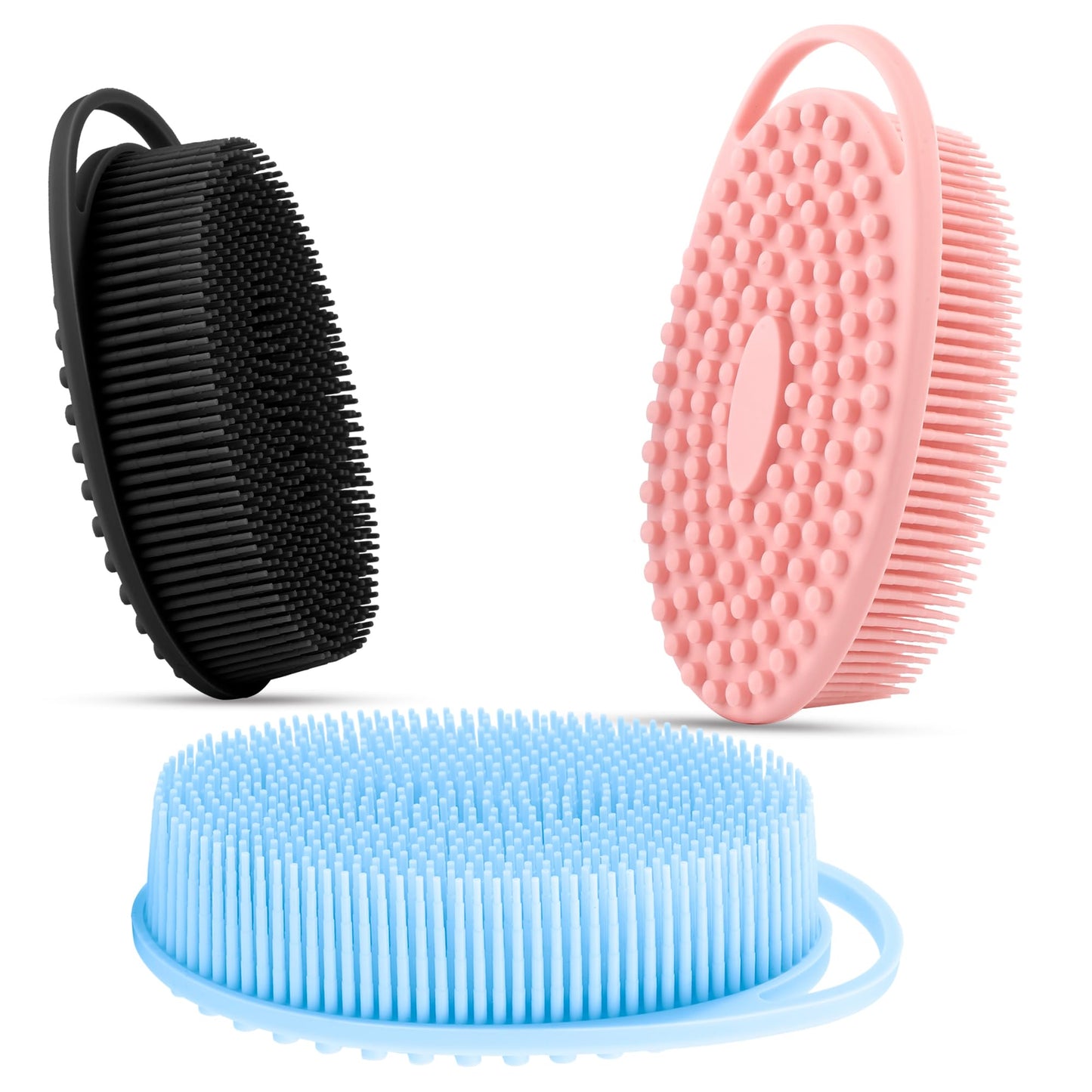 3 Pack Silicone Body Scrubber, Silicone Loofah Soft Exfoliating Body Scrubber, Silicones Body Brush Bath Shower Scrubber for Body, 2 in 1 Bath and Shampoo Wash Brush for Skin Exfoliation Men Women