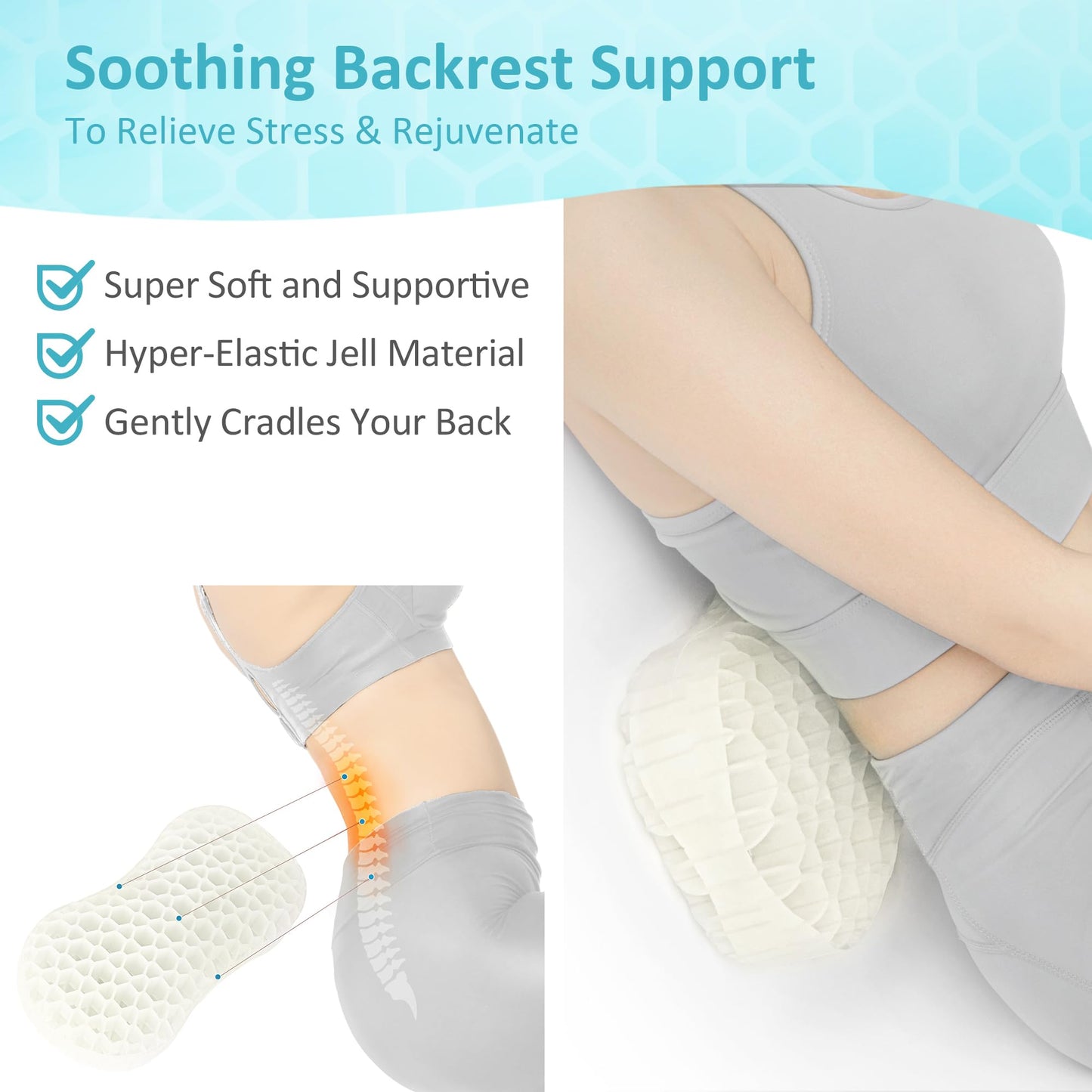 Sunlit Bath Jello Mini Gel Bath Pillows, Lumbar Pillow for Bathtub, Back Support Pillow, Gel Pillow with Non-Slip Suction Cups for Lumbar, Back Rest Support, Ice Blue