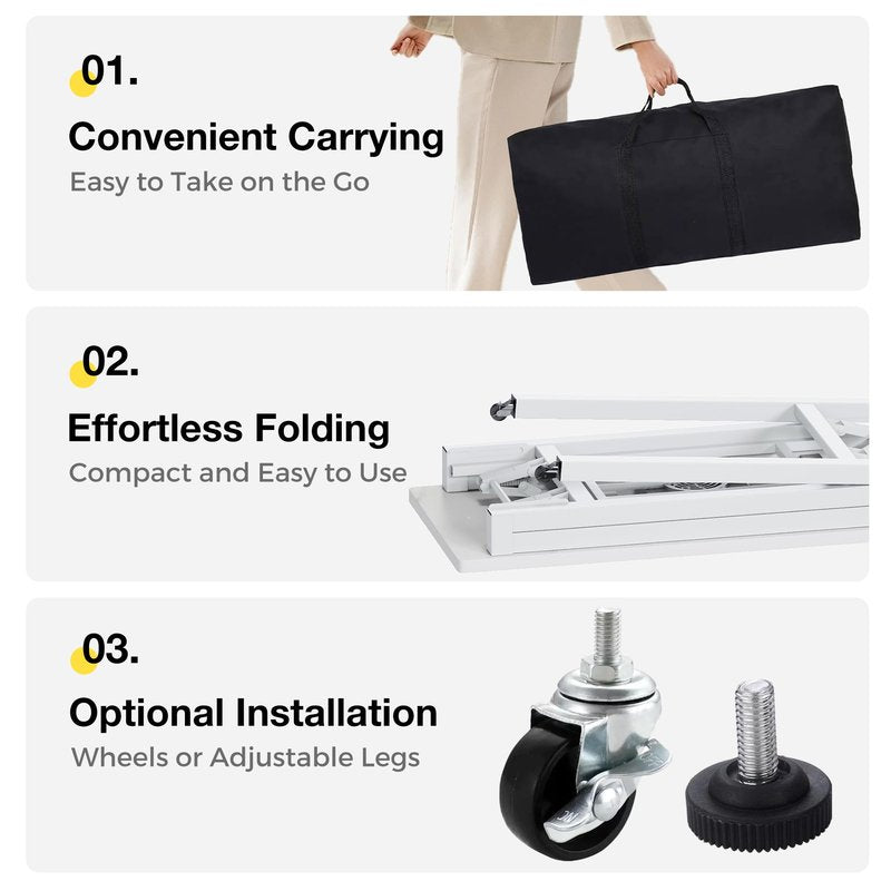 Portable & Foldable Manicure Table w/Dust Collector, Rolling Nail Tech Desk w/LED Light Lamp, Wrist Cushion, Lockable Wheels, Carrying Case, for Home Travel Beauty Salon Workstation (Marble White)