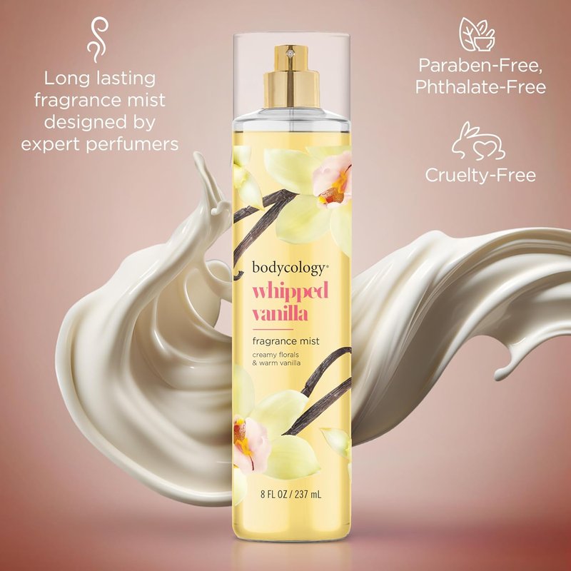Bodycology Whipped Vanilla Body Mist - Long-Lasting Fragrance, 8 Fl Oz (Pack of 2)