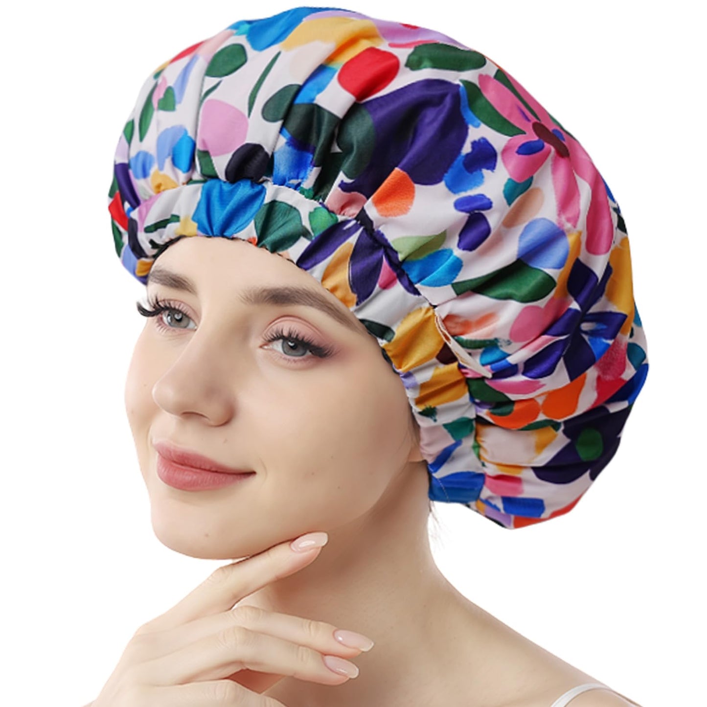 Years Calm Shower Caps for Women Reusable Waterproof, Double-Layer Extra Large Elastic Hair Cap for Shower for Long Hair & Braids, Travel & Home