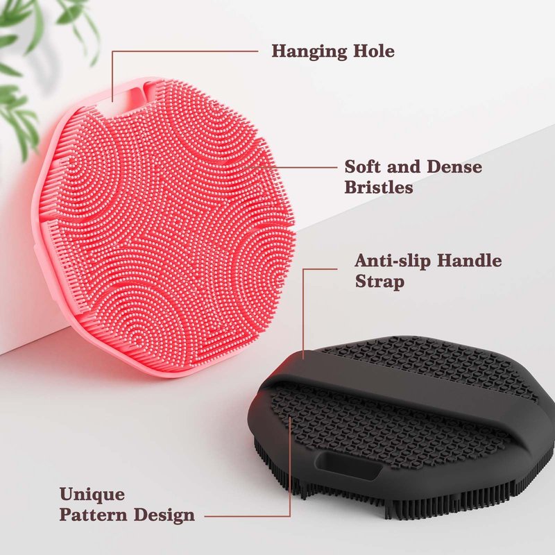 Manmihealth Soft Silicone Body Scruuber & African Bath Sponge Net Set, Gentle-Cleansing Shower Brush & Exfoliating Mesh Combination, Lathering Well Africa Wash Net Shower Scrubber (Pink)