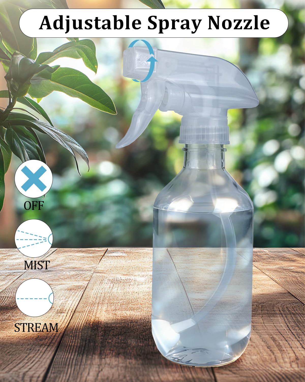 TERESRY 2 Pack 360° Spray Bottles, 10 oz Plastic Small Containers with Adjustable Spray Nozzles, Spray Bottles for Hair, Cleaning Solutions, BBQ and Plants Clear