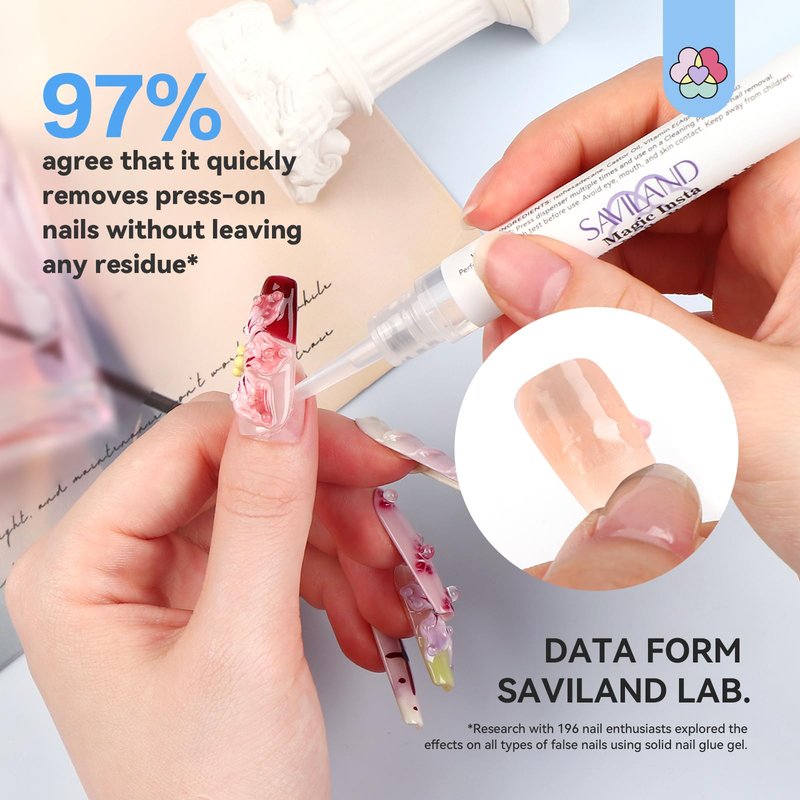 SAVILAND Solid Nail Glue Remover Pen: 10s Quick Press On Nail Remover with Vitamin E Castor Oil Click & Remove Nail Glue Remover for Press on Nails Fake Nails Solid Glue Gel, Alcohol Free Acetone Free