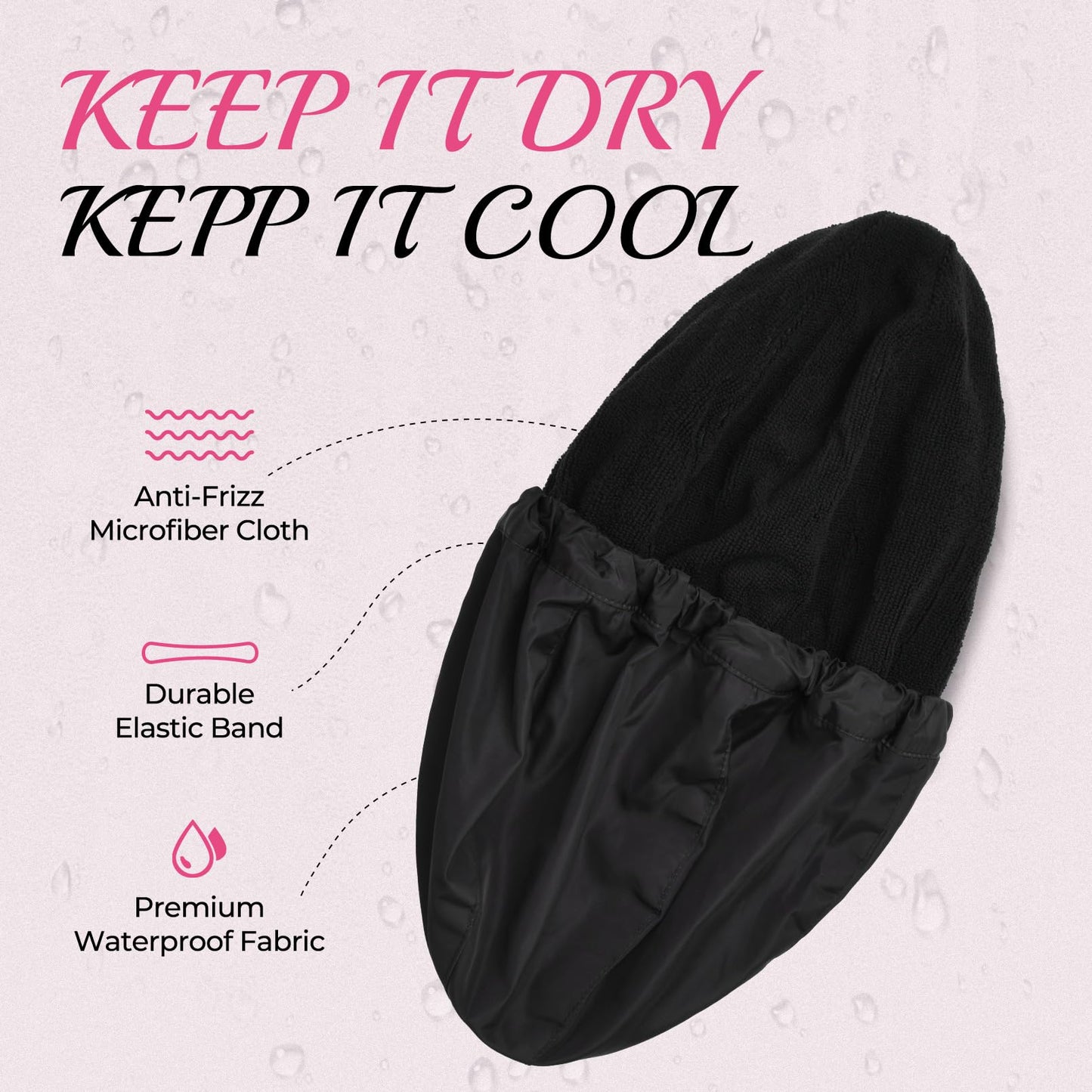 Shower Cap for Women Terry Lined Bath Cap Large Reusable Waterproof Elastic Band Pink Shower Caps for Long Thick Hair Soft Bath Shower Hair Caps