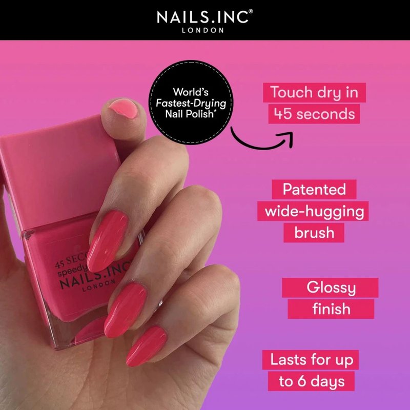 Nails Inc 45 Second Speedy Gloss, Sienna, Sheer Pink, Glow, No Chip, Long Lasting, Quick Dry, Air Dry, Professional Manicures & Pedicures, Fingernails & Toenails, Vegan Nail Polish, 0.47 Fl Oz