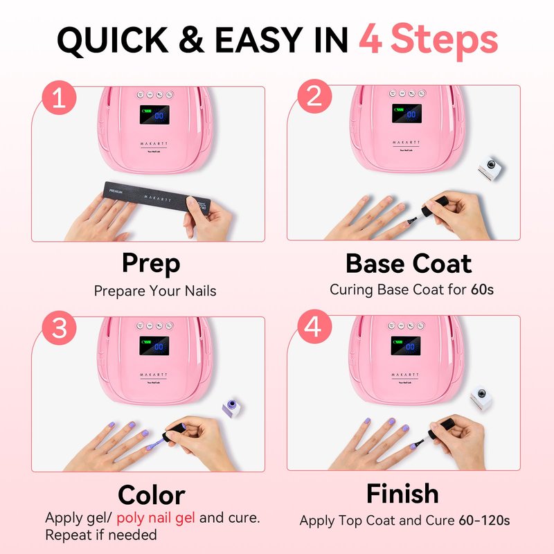 Makartt UV Nail Lamp – 30W Fast Curing UV Light with Handle Rechargeable Cordless Nail Dryer for Gel Nail Polish with 45 Beads Dual Lights 4 Timers LCD Smart Sensor for Nail Art Design(Pink)
