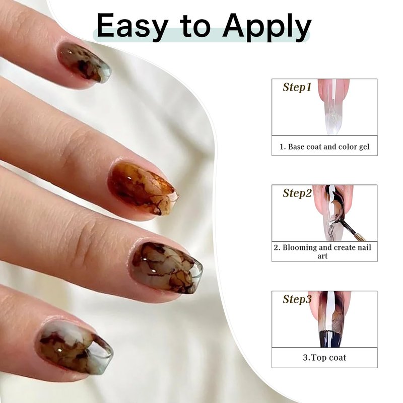 Creaglam Blooming Gel Nail Polish: Marble Natural Stone Clear Blossom Gel Polish for Women at Home Art Design - 15ml Nail Glue Spreading Effect - UV LED DIY Nail Salons Color Flower Watercolor Magic