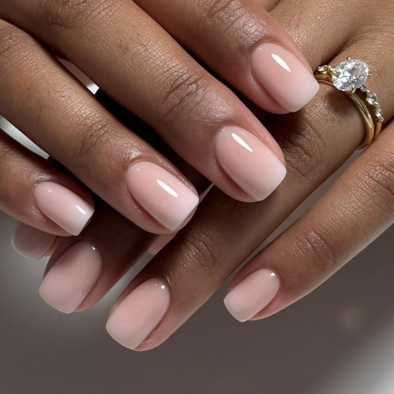 Ombre Press on Nails - Short Square Fake Nails with Designs Gradient Pink False Nail Glossy Skin Tones Glue on Nail Full Cover Square Nails Press Ons for Women - Manicure 24Pcs