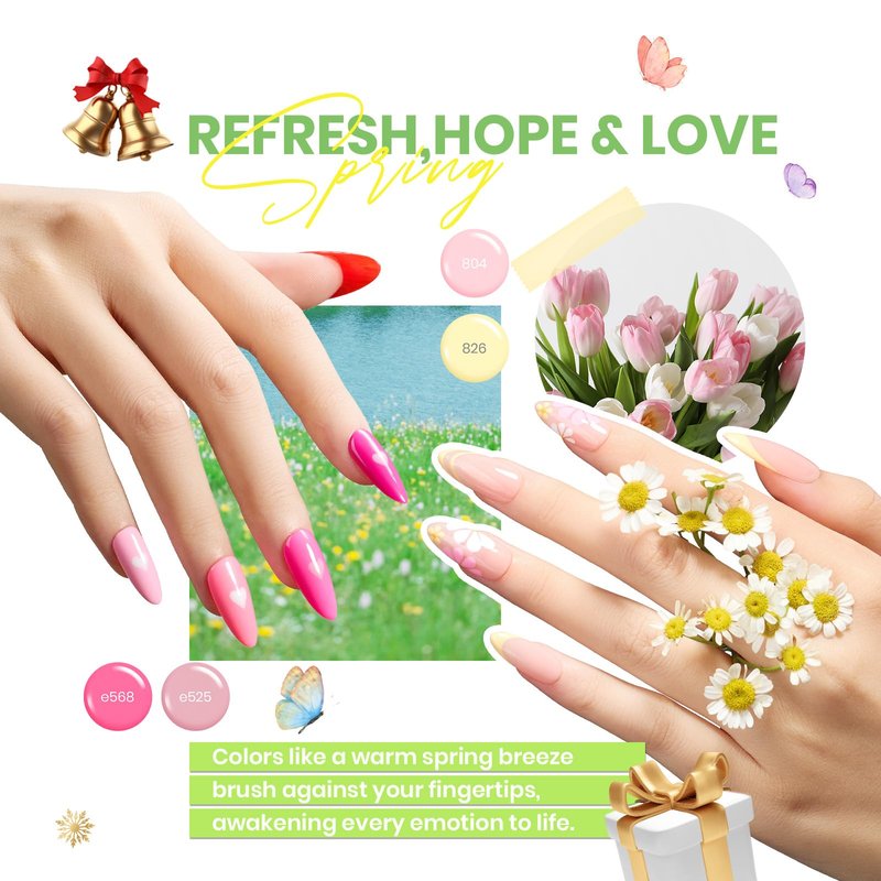 beetles Gel Polish Set Vivid Seasons - Spring Gel Nail Polish Set 36 Colors Pink Yellow Green Purple Jelly Shades 45pcs with Base & Top Coat UV LED Soak Off DIY Salon Summer Gift for Women & Girls