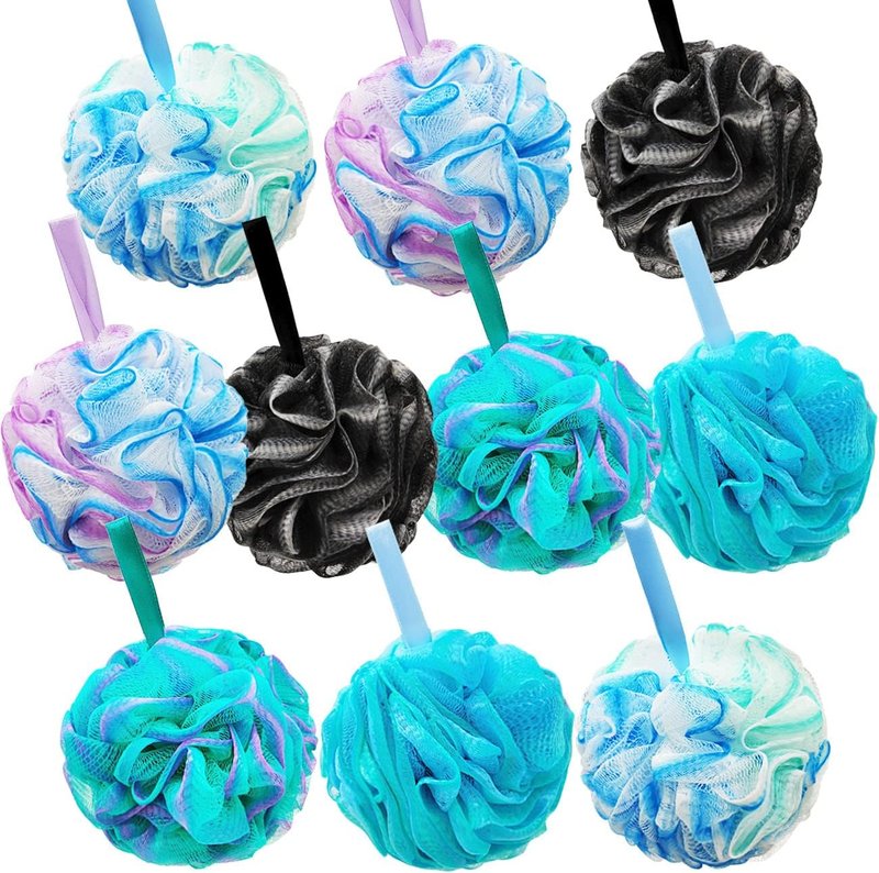Exfoliating Shower Loofah Sponge Set - 10 Pcs Bath Poufs for Men & Women | Soft, Durable, Ideal for Body Wash