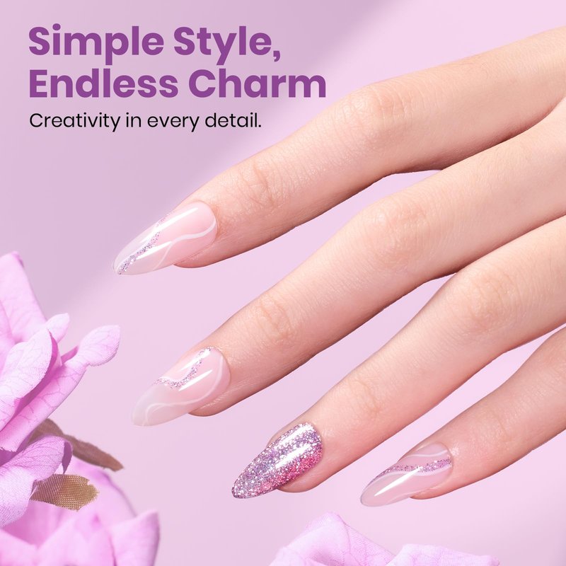 Beetles Purple Gel Nail Polish – 15ml Purple Glitter Gel Polish Soak Off UV LED Shimmer Rose Quartz Glow Color Nail Art Long Lasting Glossy Salon and DIY Nail Manicure Spring Gift for Women
