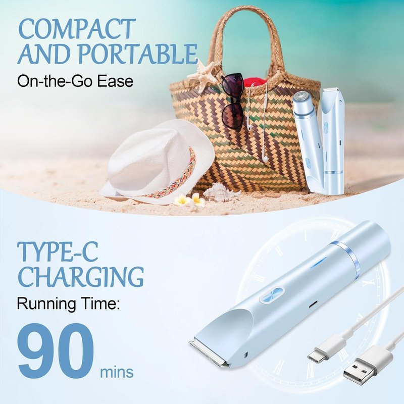 Skiennix Bikini Trimmer - 2-in-1 Painless Shaver with Ceramic Blade | IPX7 Waterproof for Travel & Shower, Blue