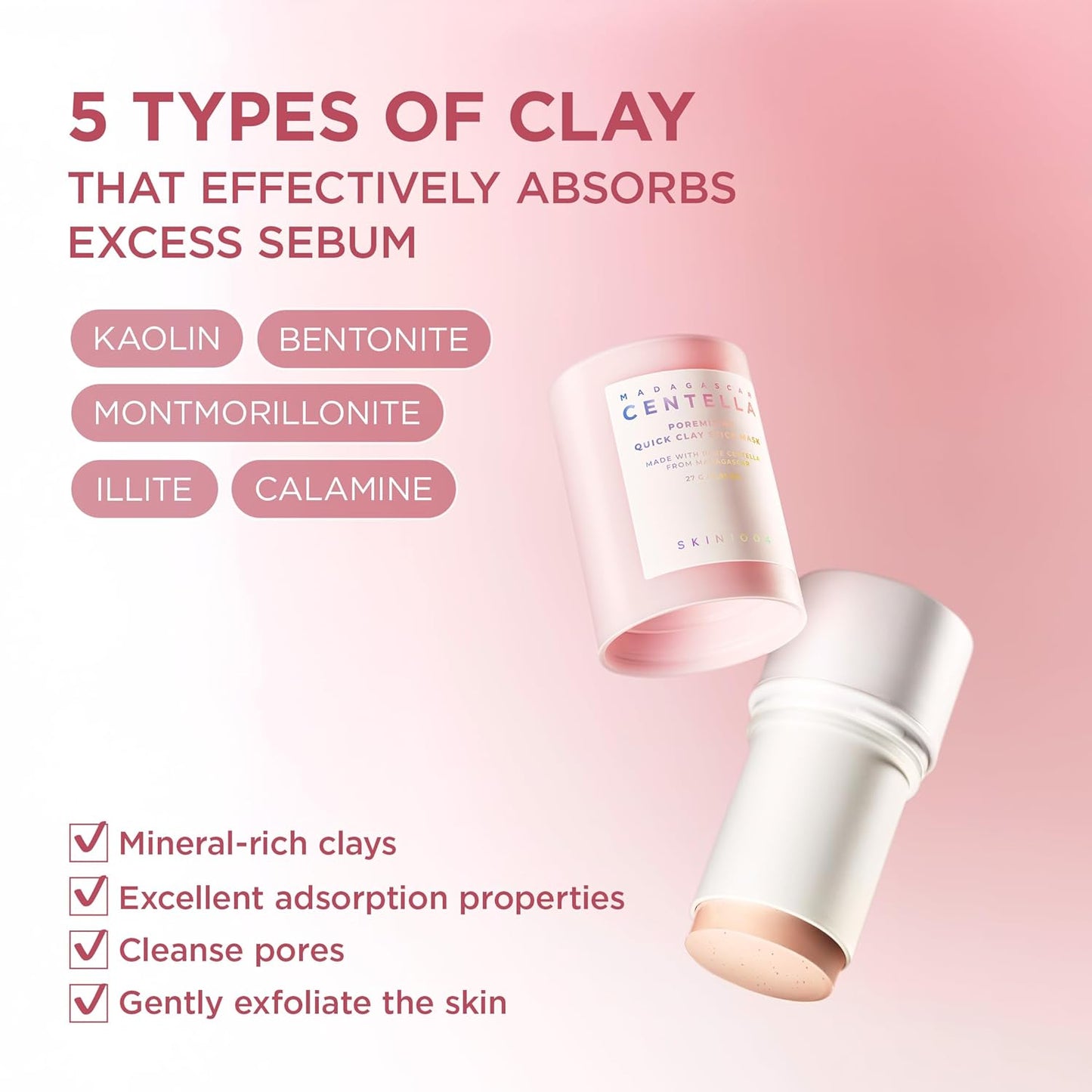 SKIN1004 Poremizing Quick Clay Stick Mask - Pore Minimizer with Centella for Sebum Control | 0.95 oz / 27g