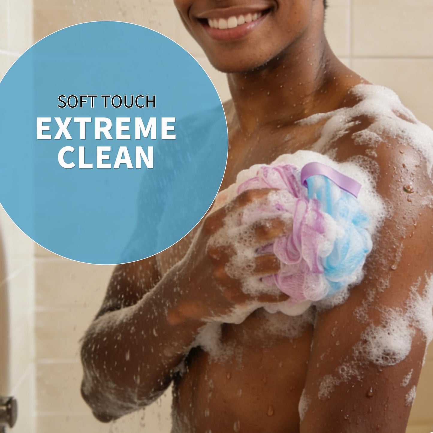 BCKENEY Bath Loofah Sponge Body Scrubber Extra Large 75g Soft Mesh Shower Poufs for Women & Men - Exfoliator Bathing Accessories