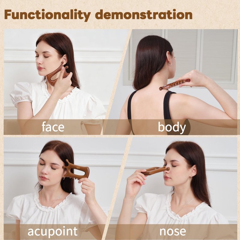 Aurift Wooden Gua Sha Massage Tool for Face & Body – Dual Trigger Point Acupressure Massager for Nose & Eye Area, Manual Muscle Scraper with Ergonomic Grip for Jawline & Neck Relief in Gift Box