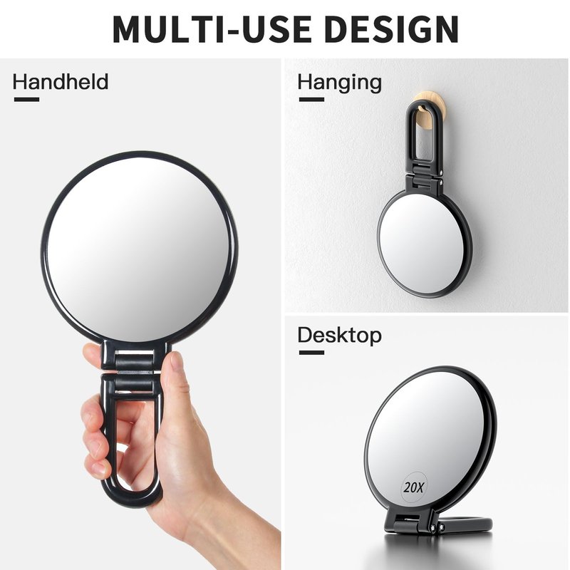 Beautifive 20X/1X Magnifying Hand Mirror with Stand, 5.4" Travel Mirror, Double Sided with Handle
