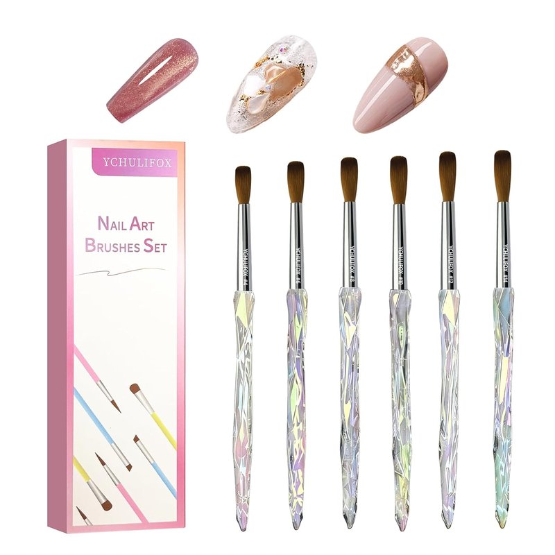 Acrylic Art Nail Kit - 6-Size Brushes for Dip Powder & Gel Nail Art | DIY Home Salon & Professional Use