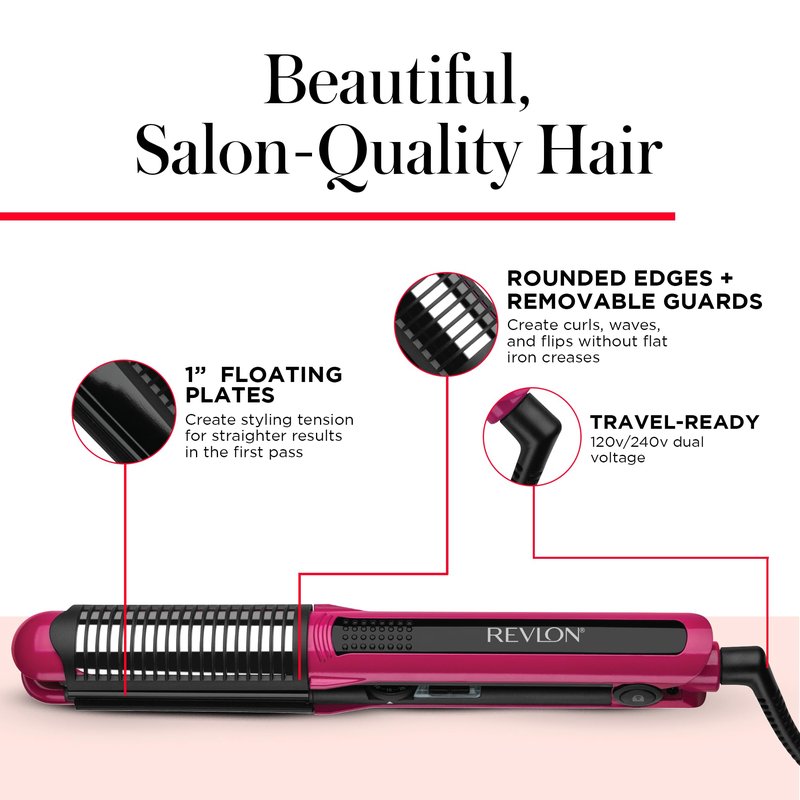 REVLON Perfect Match Flat Iron, 2 in 1 Styling Tool for Straightening and Curling, 1 Inch Ceramic Plates, Triple Oil Infused, Adjustable Heat Settings, Dual Voltage