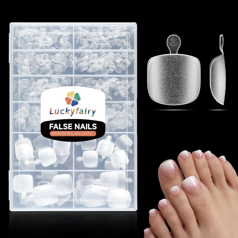 Luckyfairy Full Matte Square Press-On Toenails | 360pcs Smoothly Curved Tips in 12 Sizes