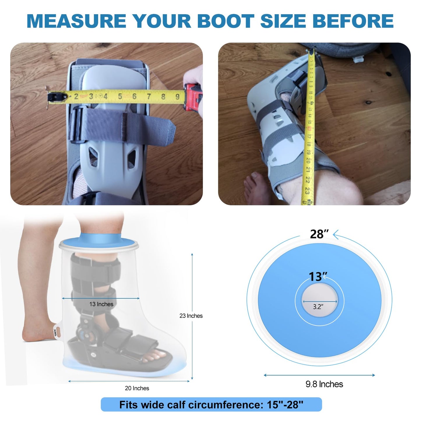 YUNCHI Waterproof Extra Wide Leg Cast Cover for Shower Adult After Surgery with Non-Slip Bottom, Extra Large Watertight Foot Cast Protector for Plus Size Adults Large Casts Surgery Shower Boots