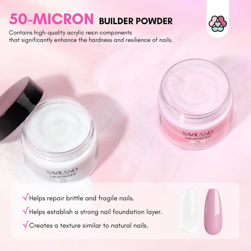 SAVILAND 60g Nail Repair Kit for Split Damaged Nails: 3 Mins Air Dry Quick & Easy Instant Broken Nail Repair Natural Clear & Pink Dip Powder with 21ml Nail Repair Glue Emergency Home & Salon Use