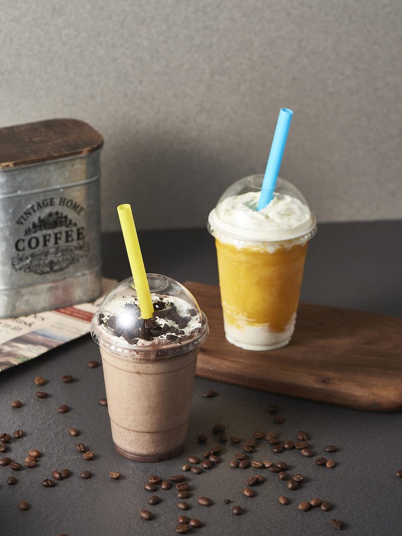 [100 Sets-16 oz.] Plastic Cups With Dome Straw Slot Lids PET Crystal Clear Disposable Togo Cup BPA Free For Party Ice Cold Drinks Coffee Tea Parfait Dessert Smoothie Bubble Boba Fruit Milkshake Slush