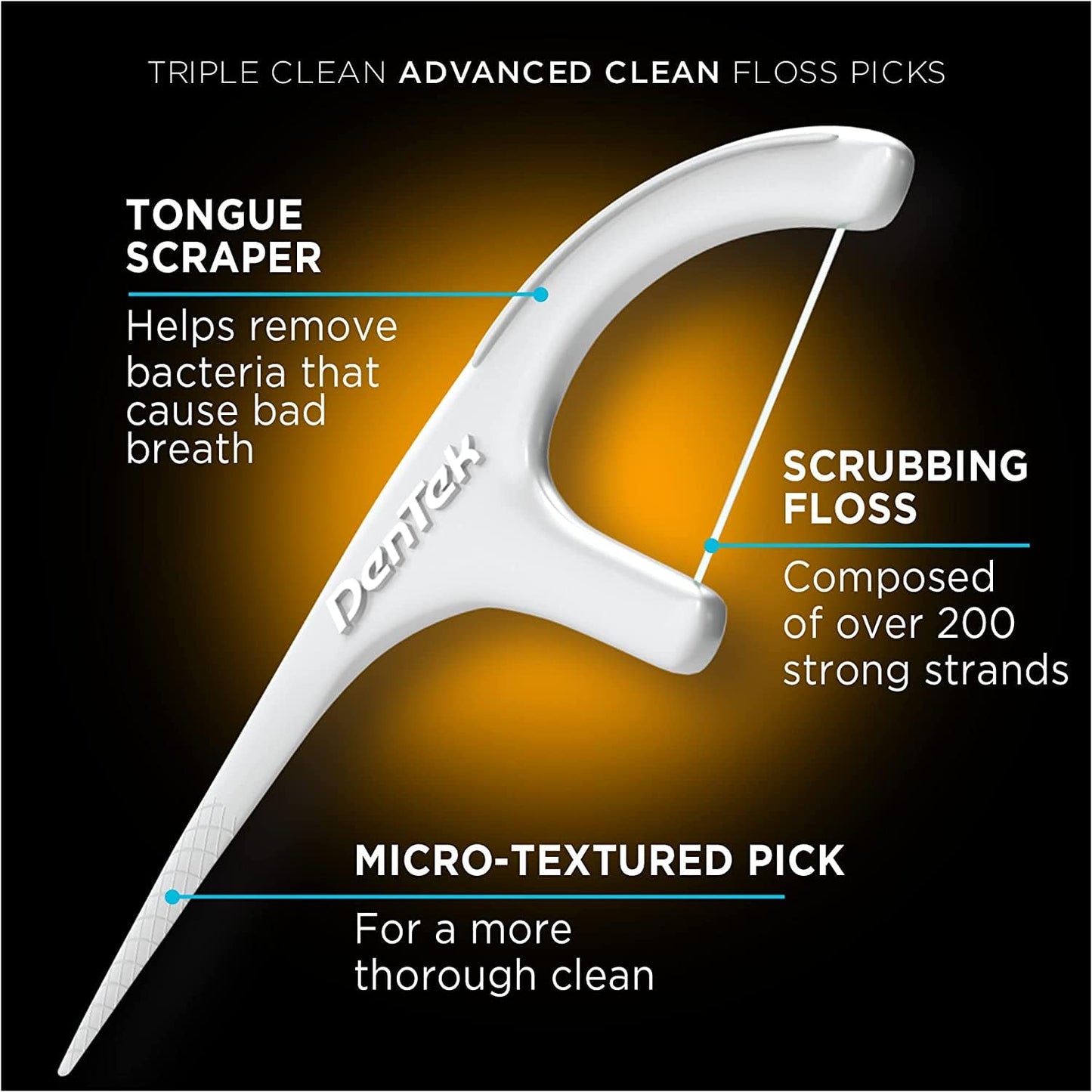 DenTek Triple Clean Advanced Clean Floss Picks, No Break No Shred Floss, Dental Flossers for Plaque Removal, Mouthwash Blast, Oral Care, 20 Count (Pack of 4)