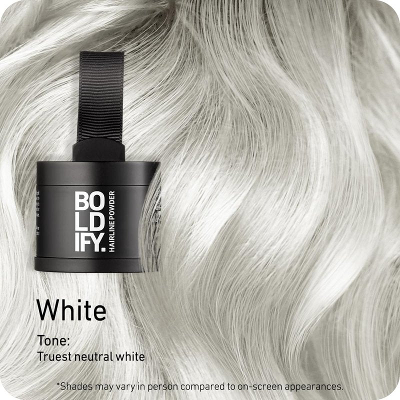 BOLDIFY Hairline Powder - Water-Resistant Root Touch Up Hair Color for Gray Coverage - 24-Hour Stain-Proof, Mess-Free Hair Powder for Thinning Hair - White