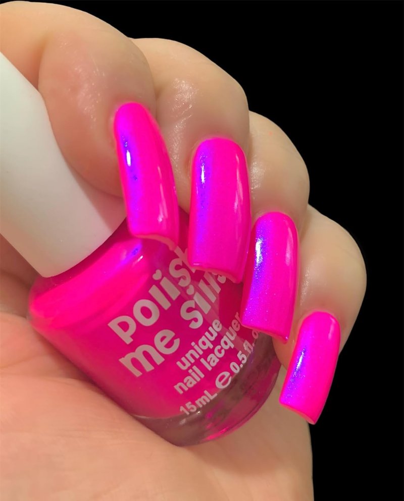Barbee On The Glow Neon Pink & Blue Mylar Oil Slick Nail Polish | Multi-Color Shifting Effect