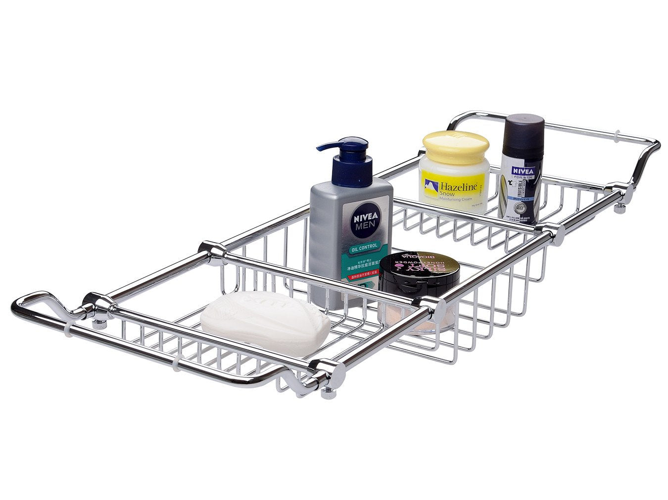 Magionline Brass Expandable Bathtub Caddy Over Tub Rack with Chrome Polished Finish for Elegant Bath Storage