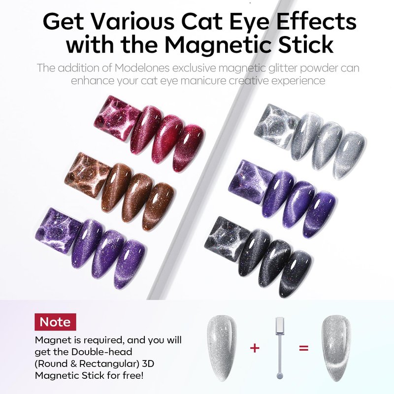 modelones Cat Eye Gel Nail Polish Set, 6 Colors Winter 9D Glassy Cat Eye Glitter Gel Polish Black Red Purple Blue Silver Brown Nail Polish with Magnet Soak Off LED DIY Salon Gift
