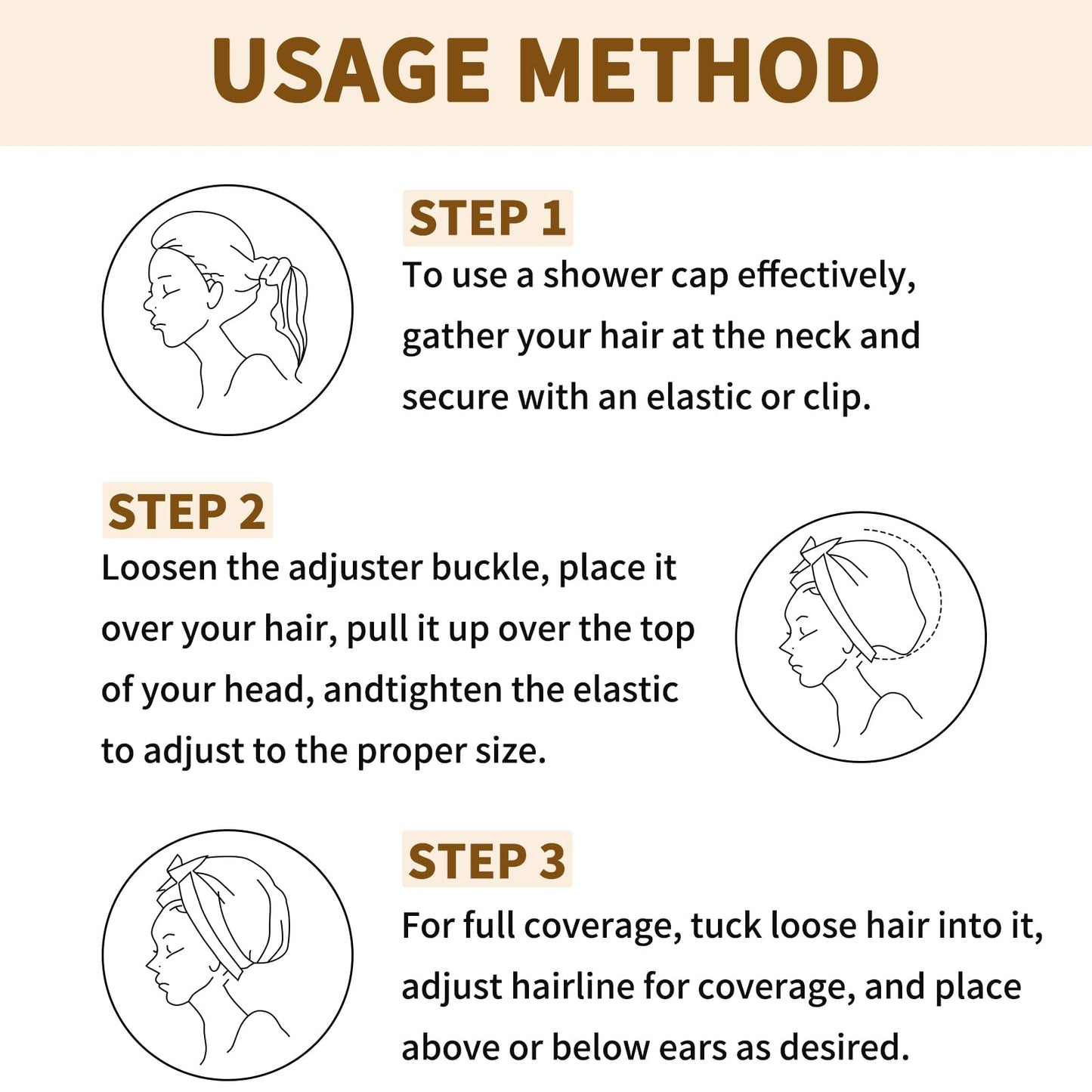 3 PCS Shower Caps for Women, Upgrade Comfortable & Extra Large & Double Layers Waterproof Bath Cap, Oversized Designed Adjustable Hem Hair Cap for All Hair Lengths/Style