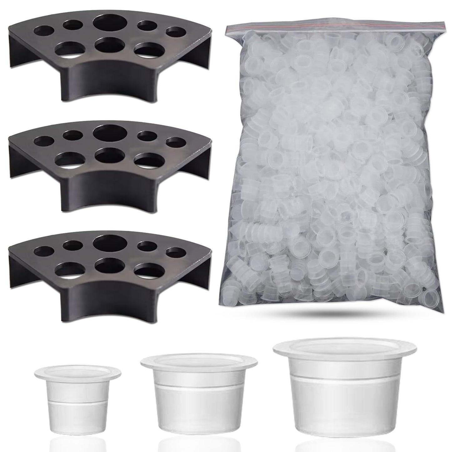 303Pcs Tattoo Ink Caps Kit - Emalla 3Pcs Black Tattoo Ink Cups Holder with 300Pcs Tattoo Ink Caps 100 Small 100 Medium 100 Large Tattoo Ink Cups Tattoo Ink Container Tattoo Kit Tattoo Supplies