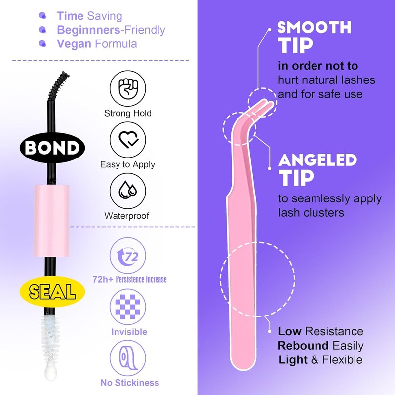 Pawotence Lash Extension Kit - Individual Lash Clusters (40D & 50D) | 8-16mm with Bond, Seal & Tweezers