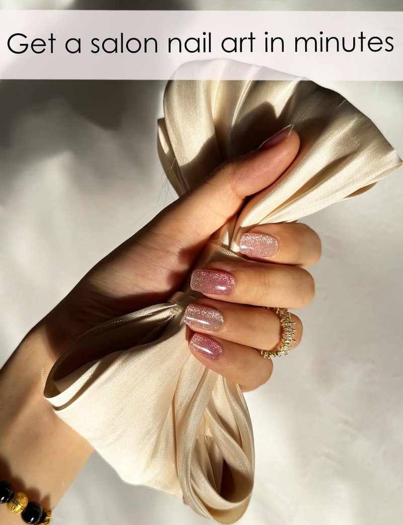 Semi Cured Gel Nail Strips, Nude Pink Cat Eye Gradient 20pcs UV Gel Nails Sticker, Nail Wraps UV for Home Nails DIY