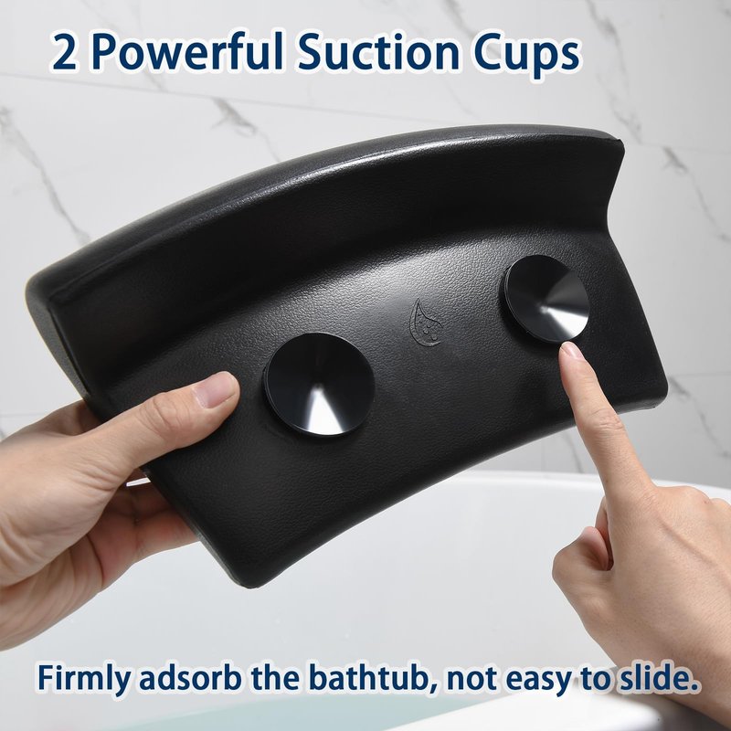 Guluto Bath Pillow, Bath Pillows for Tub with Head, Neck and Shoulder Support, Ergonomic Waterproof Bathtub Pillow with Strong Non-Slip Suction Cups, Relaxing Spa, Hot Tubs, Bathroom Essentials Black