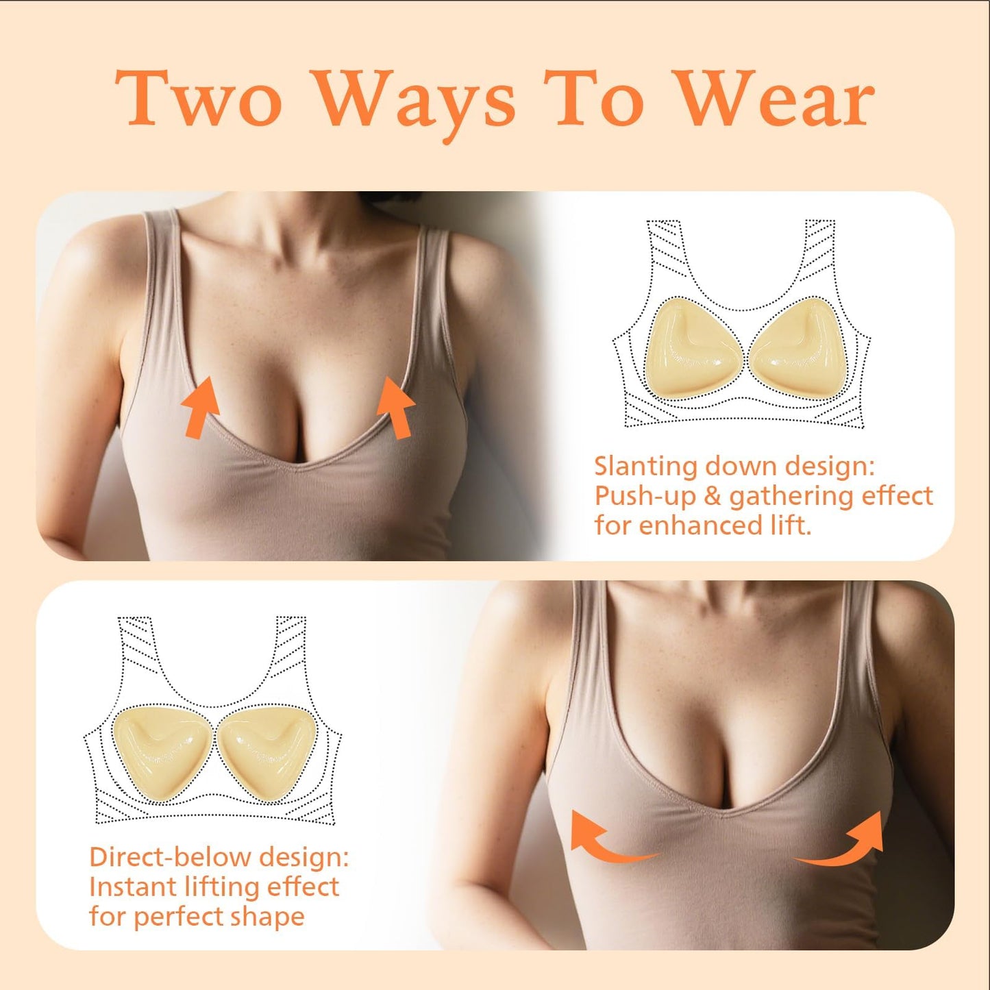 the snowy. bodee Sticky Bra Inserts for Women Reusable Stick Bra Double Sided Strapless Bras Waterproof Adhesive Bra Pads Push Up for C Cup Beige