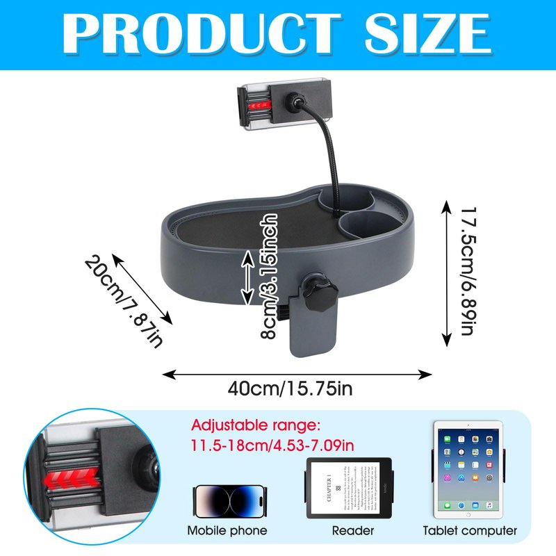 Hot Tub Table Tray with Adjustable Phone Holder, Nonslip Bathtub Table Tray, Between 2.4-7.4" Hot Tub Accessories for Adults with 2 Cup Holders, Clip-on Pool Side Table for Above Ground Bathtub (Gray)