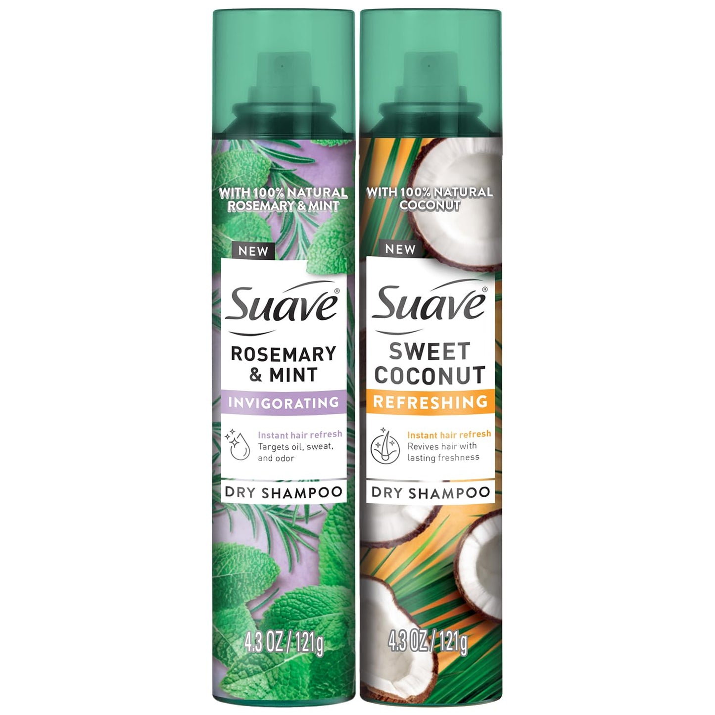 Suave Dry Shampoo Spray Variety Pack - Rosemary & Mint, Sweet Coconut | 4.3 Oz Each
