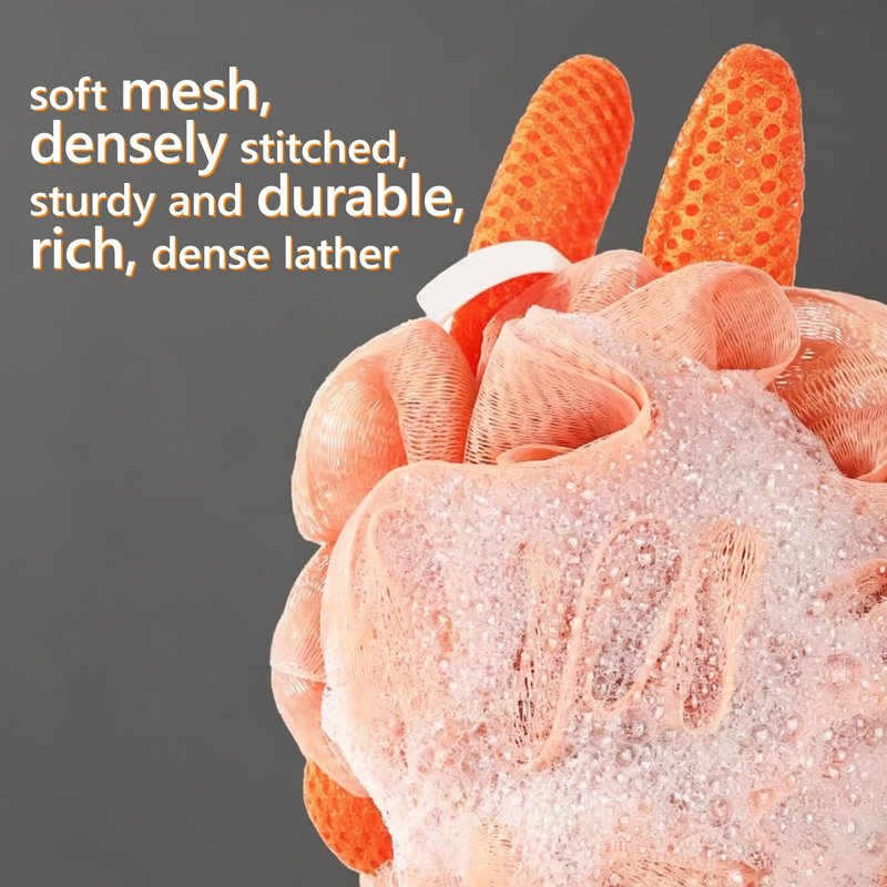 Kids Loofah, Cute Cartoon Animal Kids Bath Sponge with Hanging Rope, Soft Double Mesh for Rich Lather (Little Orange Rabbit)