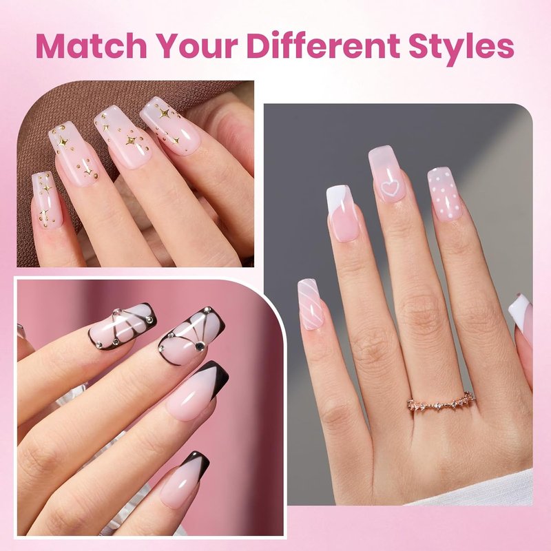 Beetles Gel Nail Kit - Etch-X Square Short Tips | 288pcs in 12 Sizes with Hema-Free Nail Glue Gel